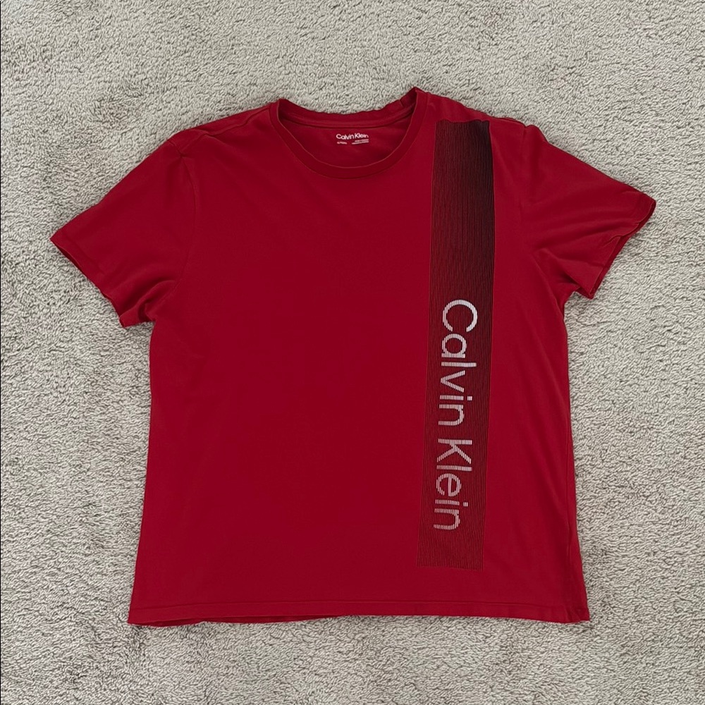 Calvin Klein Red Short Sleeve Tee with Vertical Logo